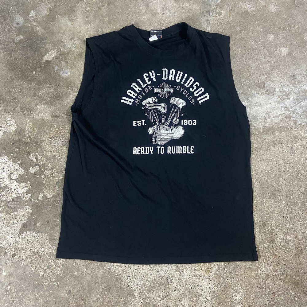 Harley Davidson Tank Top Size 2XL Black Wall SD Badland Ready to Rumble Graphic